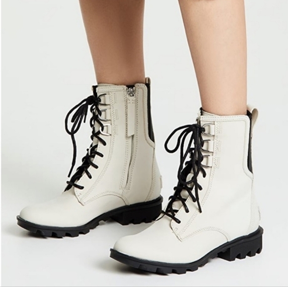 Sorel Phoenix Fawn Off White Nubuck Suede Leather Lace-up Combat Boots 7 - Picture 1 of 9